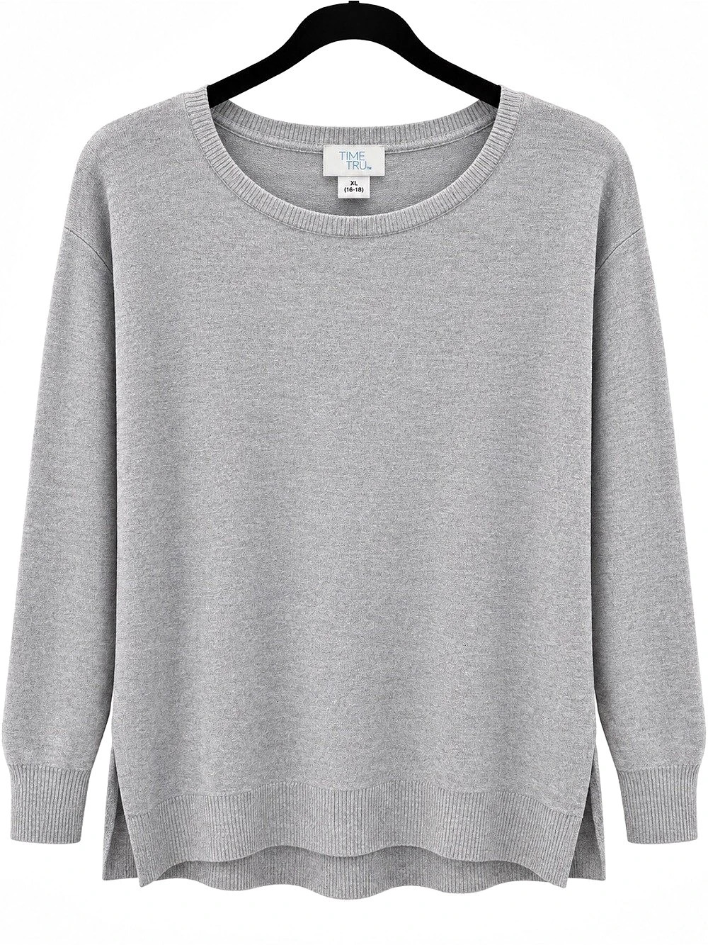 Time and Tru Women's Pullover Crewneck Sweater with Long Sleeves Gray XL